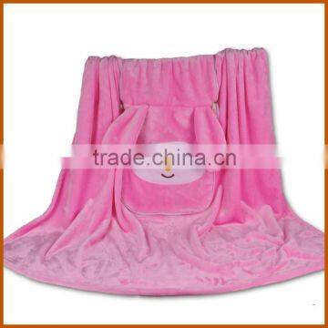 Pink Portable Embroidered PV Fleece Blanket Pillow