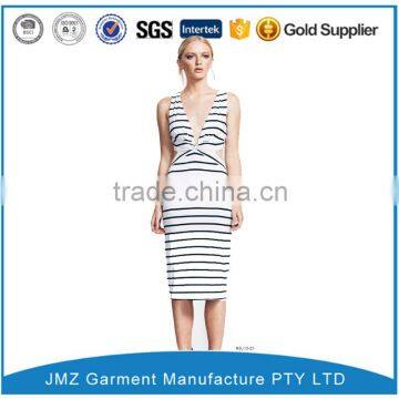 v-neck sex sleeveless striped women dresses