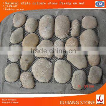 natural stone pebbles paving on mat for wall decoration