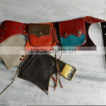 leather fur hip belts with pockets in multi colors