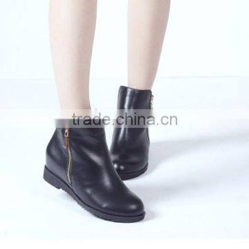 2015 Fancy Black Women Leather Flat Zipper Ankle Boots Elegant Leather Round Toe Flat Short Boots CP6697