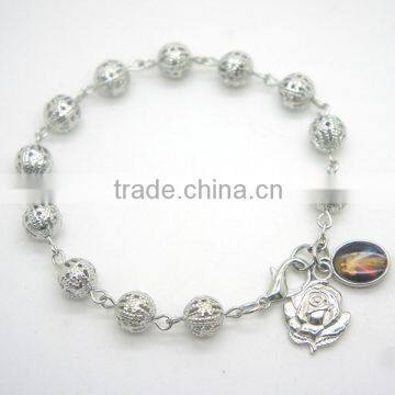 12 hollow out iron bead bracelet, bracelet with a cross,lobster clasps,nine words needle