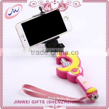 Selfie Stick With Audio Cable Flexible Cartoon Camera Monopod Wired