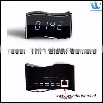 HD1080P alarm table clock hidden camera with WAN slot night vision wifi clock radio camera