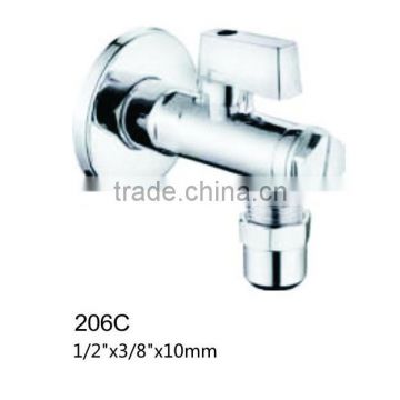 Chrome Plated Brass Ball Angle Water Valve 1/2"x3/8" for Bathroom With Long Nut