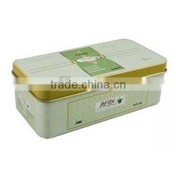 small metal hinged lid tin box