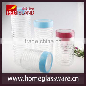 clear embossed stripe glass caning jar set