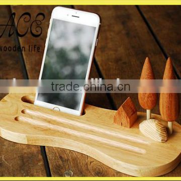 Wood dock stand for iPhone and Smartphone pen stationary