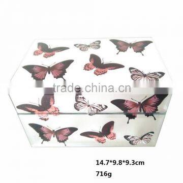 printed butterfly design mirror glass jewelry box