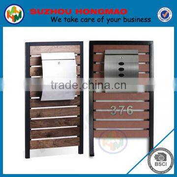 WOODEN STAND STAINLESS STEEL TOWNHOUSE MAILBOX