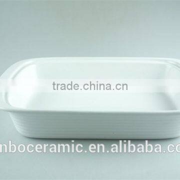 White Ceramic Rectangular Stoneware Bakeware, Porcelain Casserole Serving Dishes photo-3