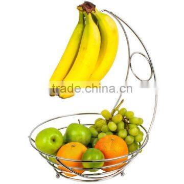 Chrome Banana Hanger Tree Holder Fruit Storage Bowl Basket Stand Hook Orange