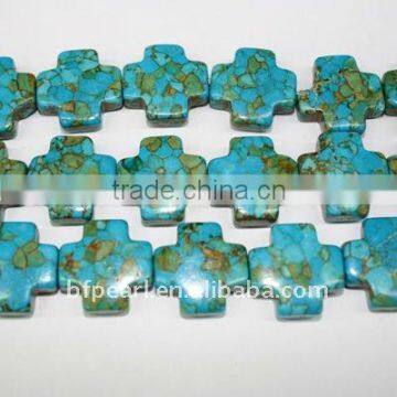 wholesale bluish green cross shape loose turquoise strand