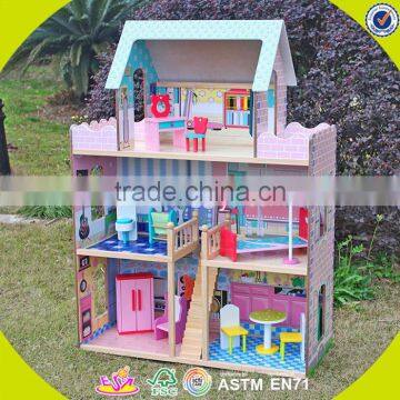 Wholesale Lovely Role Play Kids Wooden Dollhouse Delicate Style Children's Wooden Pink Dollhouse for Sale W06A032 photo-2