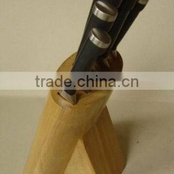 Front Oval Shapped 5- Slots Rubber Wood Knife Block, Stand, Holder photo-4