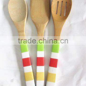 new product bamboo cooking tool set with 5-color handle