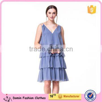 Fast Fashion Design Women Clothing Manufacturer Round Neck Strappy V Neck Ladies Party Dress