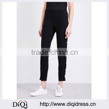 Customized Lady's Apparel Black Mid-rise Cropped Elastic Waist Crepe Trousers(DQM003P)