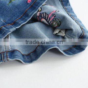 Cartoon Little Girl Flowers Embroidered Denim Strap Dress photo-4