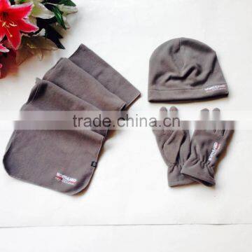 Three Red Grey Black Colors Ladies and Mens Polar Fleece Winter Scarf Hat Gloves Sets Factory photo-3