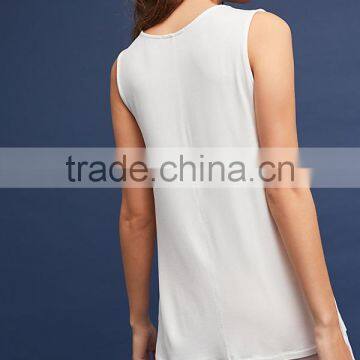 2017 MGOO White Sleeveless Blouse Split Hem Tops Ruffled Detail Double Layer Chiffon Fabric Women Longline Tops photo-5