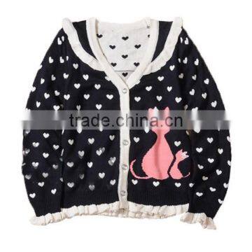 2015 New Design Girl Cardigan Sweater Scallop Trim Children Wear Cardigan