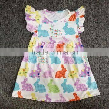 Wholesale Baby Clothes Cotton 3/4 Sleeve Ruffle Raglanbaby Icing Ruffle Top With Bunny Printed photo-3