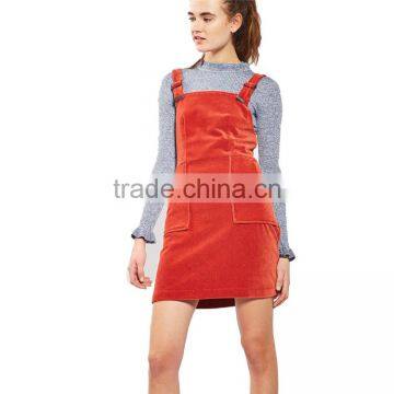 2017 OEM Spring Women Adjustable Burnt Orange Cord Pinafore Dress photo-6