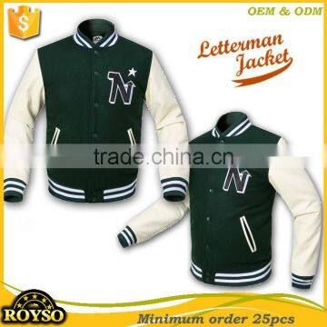 Custom Green American Baseball Puffer Varsity Letterman Team Bomber Wool Jackets for men kid with Faux Leather Sleeves Quilted