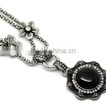 Mysterious Fashion Black Cabochon Stone Necklace Earrings Jewelry Set photo-2