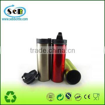 double wall insulated plastic coffee cup , travel mug , metal aluminum outer