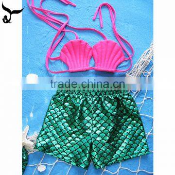 Kids Swimwear Shinny Mermaid Scales Beachwear Shell Top&mermaid Buttoms
