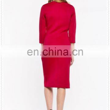 China Fashion Cheap Sexy 3/4 Sleeves Zip Front Midi Bodycon Dress for Women photo-3