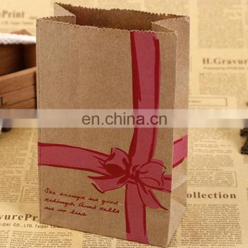 Eco friendly burger bread snack food packaging greaseproof kraft paper bag with logo printing flat bottom