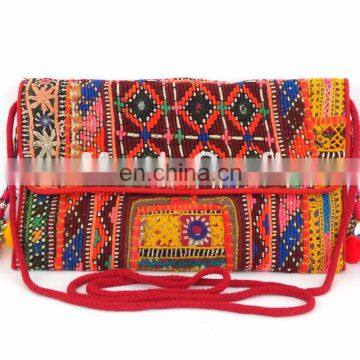 TRIBAL Bohemian Clutch Purse- Indian Pom POm clutch Bags- Handmade Patchwork clutch purse