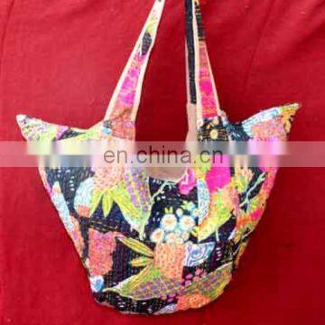 Indian handwork flower print Unique Embroidery kantha quilt hippie boho women shoulder kantha bag hobo sling Tote bag shopping