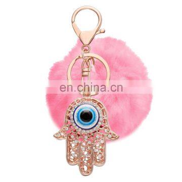 Hot Sale Custom Eye Pendant Pink Color Fake Rabbit Fur Ball Keychain