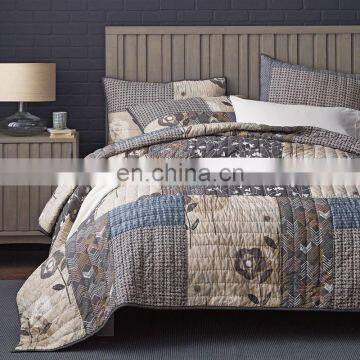 Soft Bright Reactive Printing 100% Cotton King 3pcs Bedspread Patchwork Handmade Quilt photo-6