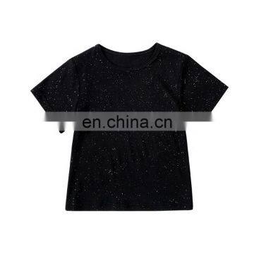 X1396/Kid girl boy boutique high quality clothing glittering black loose casual hot sell t shirt summer