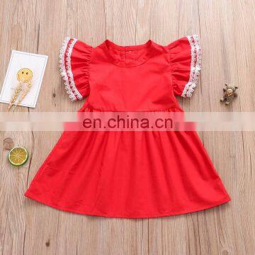 Latest Lace Ruffle Summer Boutique Kids Dress Plain Color Girls Dresses Kids