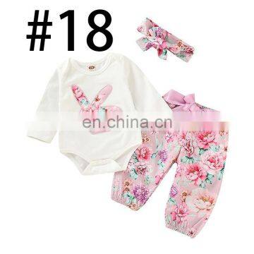 Easter Day 2019 Long Sleeved Baby Bunny Print Rompers & Pants & Headband 3pc Set photo-2