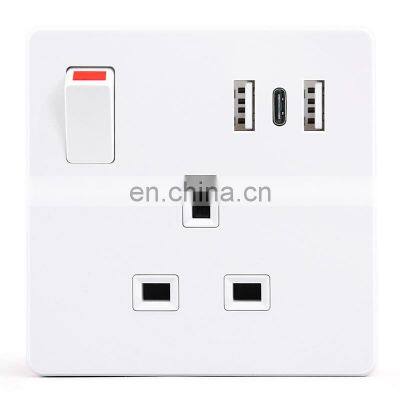 UK standard USB wall socket, British wall socket with switch, Type-c mobile phone smart charging