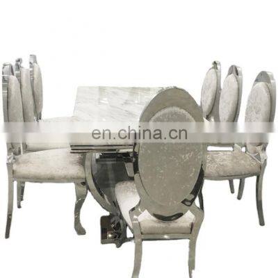 European style marble dining table set stainless steel base