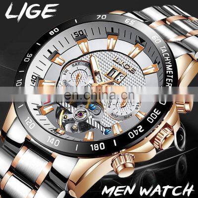 LIGE 10034 Mens Quartz Watch Automatic Mechanical Wristwatches Stainless Steel Watch Mens photo-2