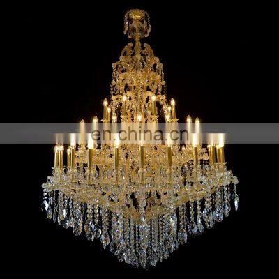 Vintage Lighting Gold Plated Crystal Chandelier Big Hanging Pendant Lamp