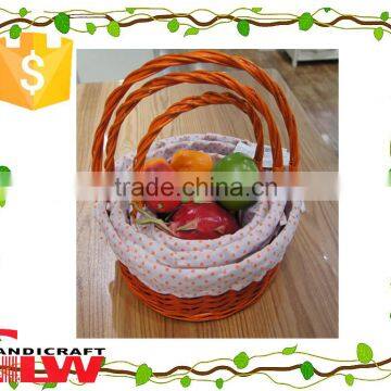 fruit basket with lining and handle,wedding fruit basket decoration,S/3 willow and wood chip gift basket