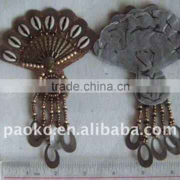 Fashion Style Bead & Metal Sewing on Patch Embroidery Applique, Fabric VNeck, Neckline Motif