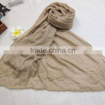 Wholesale Plain Cotton Linen Flower Embroidery Designs Ladies Scarves photo-5