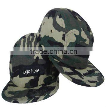 camouflage 5 panel snapback caps with applique