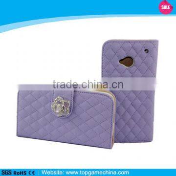 Diamond bling phone case for htc one m7 Leather case